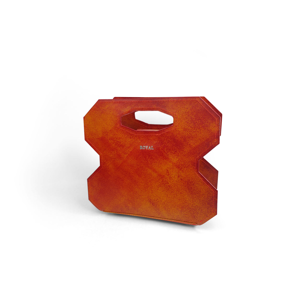 Miracle full‑grain vegetable‑tanned leather cut out handle bag in red with multi‑tone accents shown in a front view