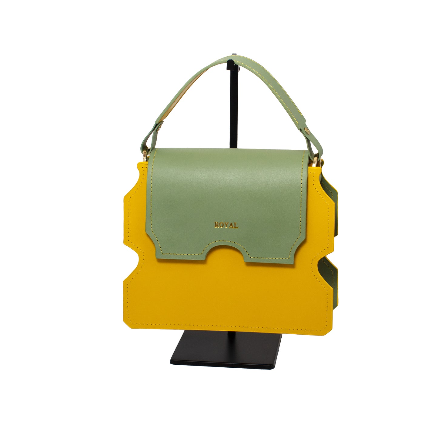 Faith luxury leather bag, front view with top handle