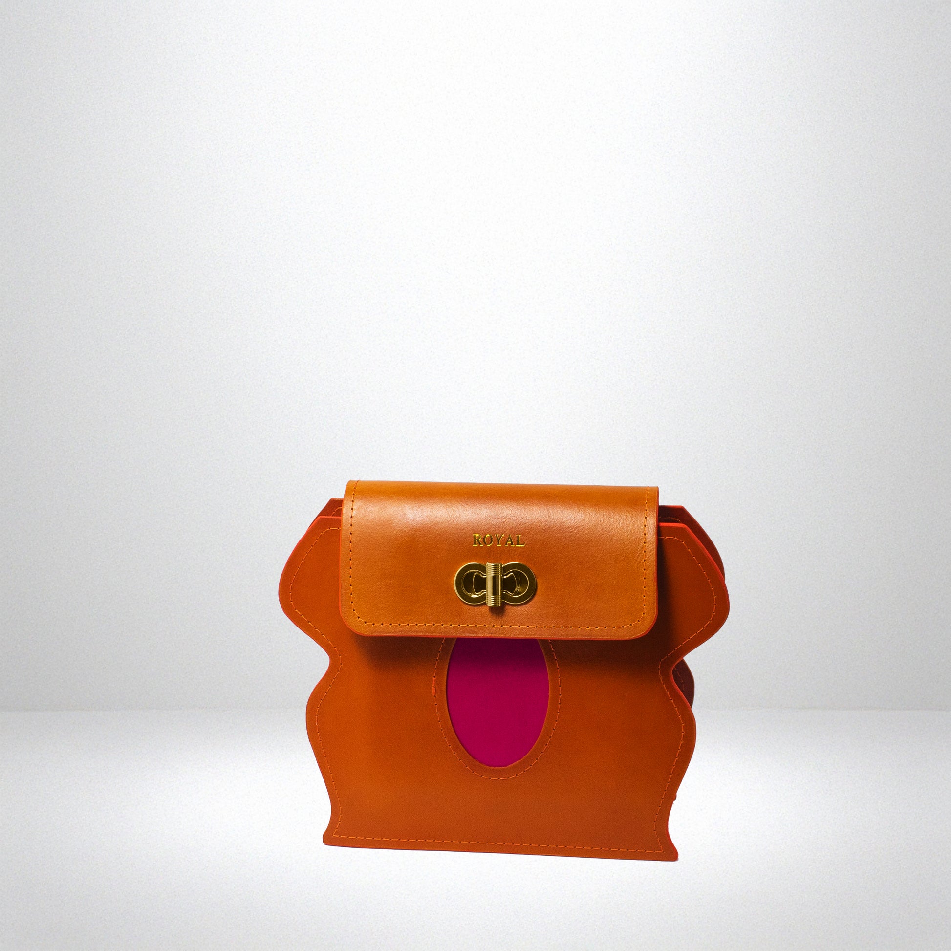 Love handmade leather crossbody, front view without strap